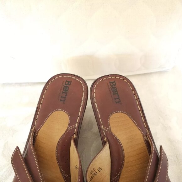 Womens Born Leather Slip On Wedge Sandals 9 M Caramel Brown Open Toe - Picture 7 of 12